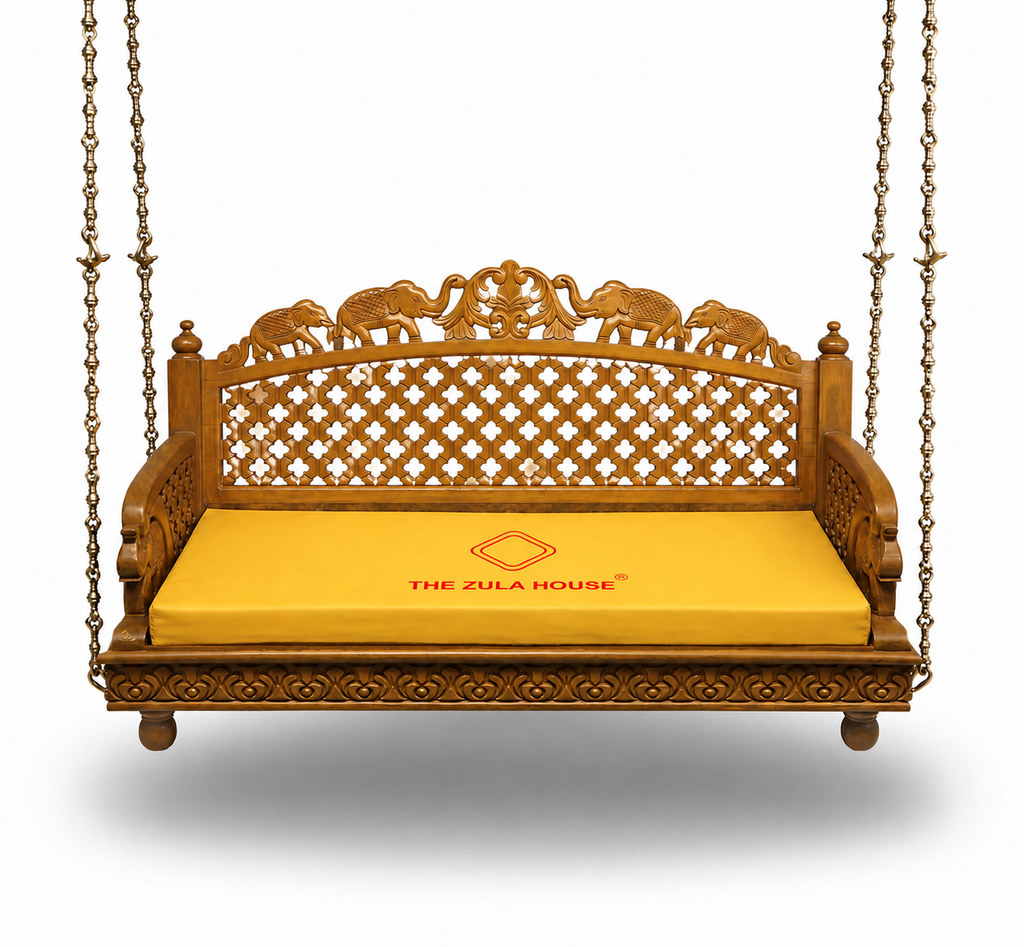 WOODEN ELEPHANT CARVING SWING