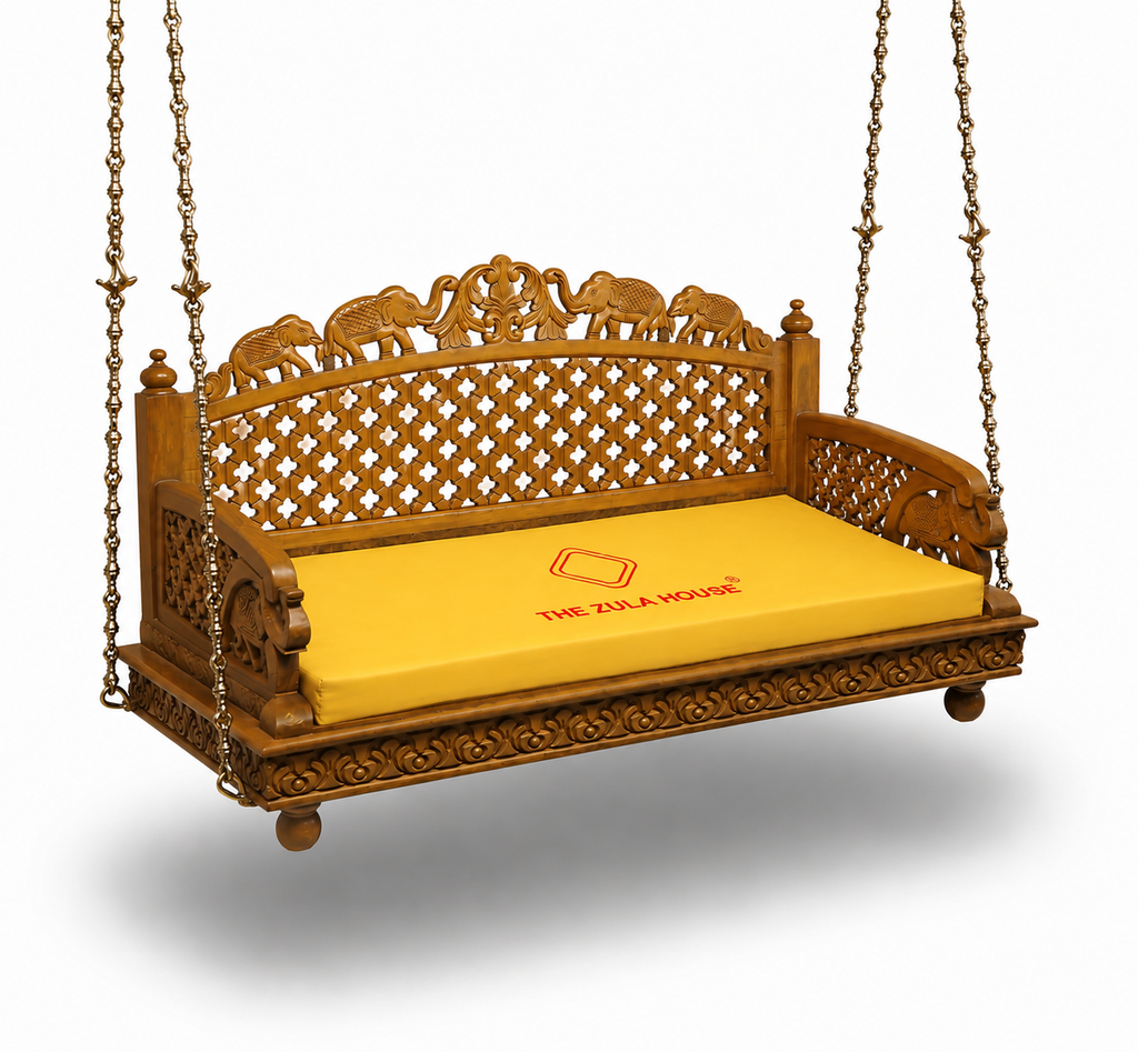 WOODEN ELEPHANT CARVING SWING